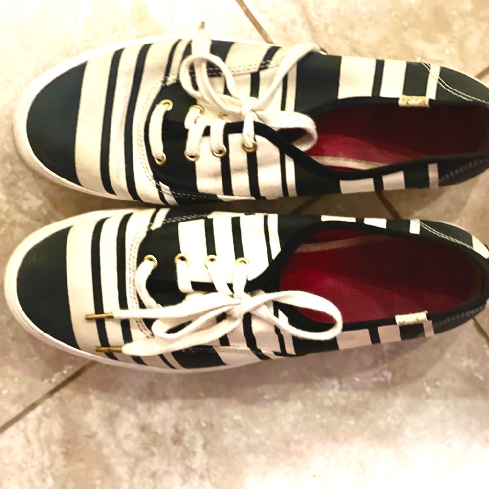 Kate spade Collab with KEDS black and cream stripe platform sneakers